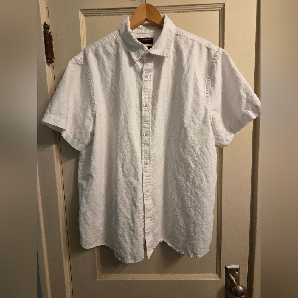 Banana Republic Mens White Casual Linen Blend Button Down Shirt XL Slim Fit
